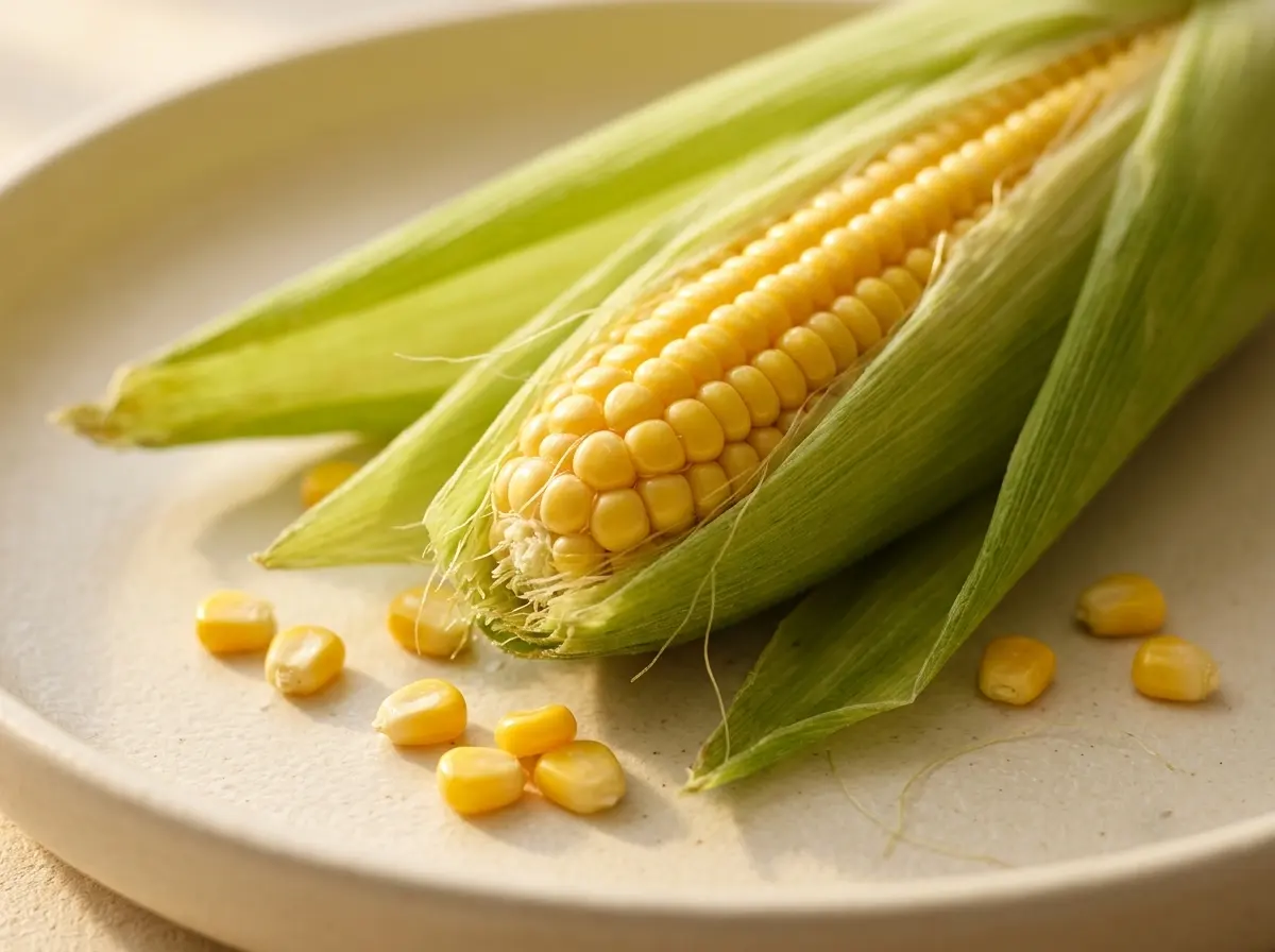 Fresh corn cobs and kernels on a plate